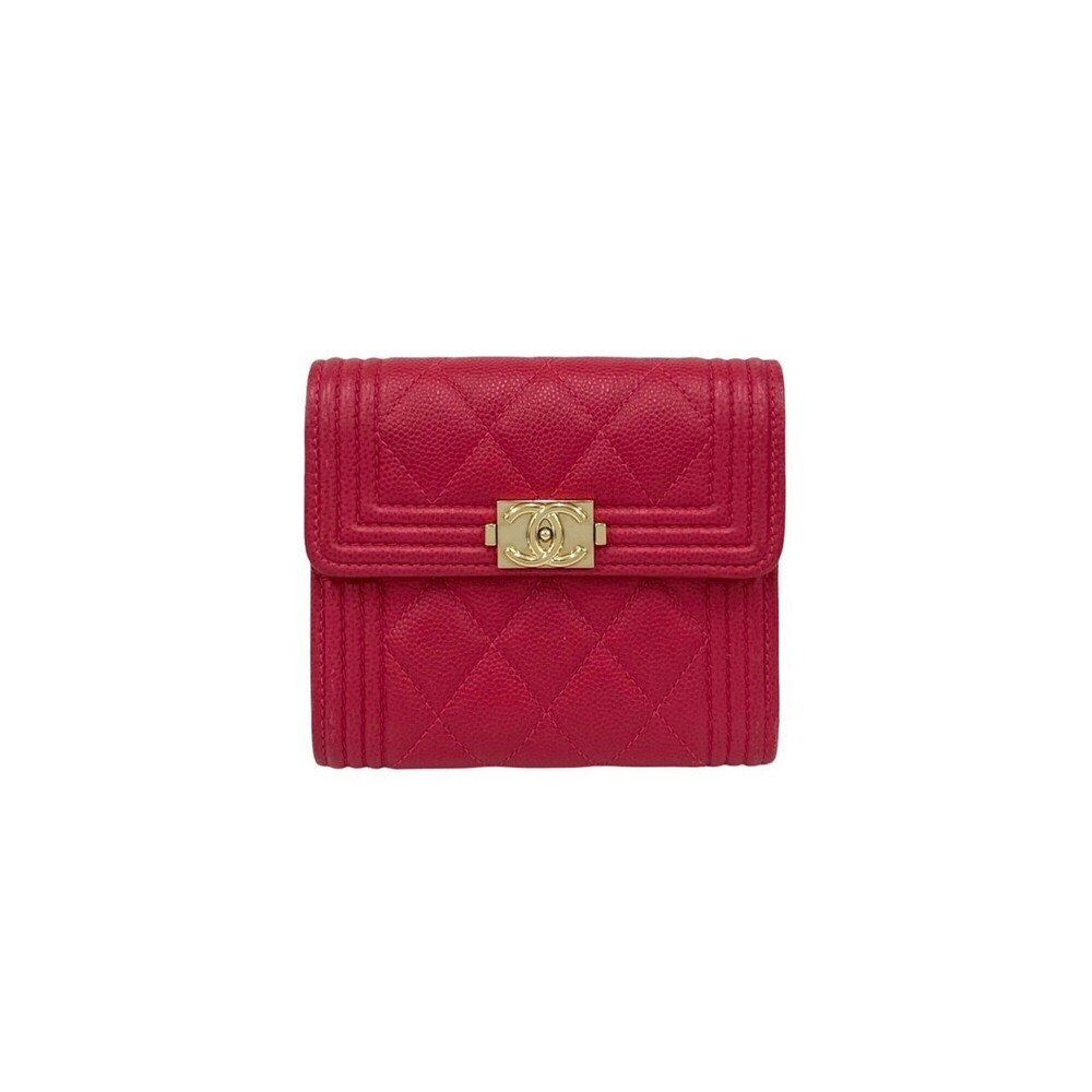 CHANEL Authentic Pink Caviar Leather Logo Wallet